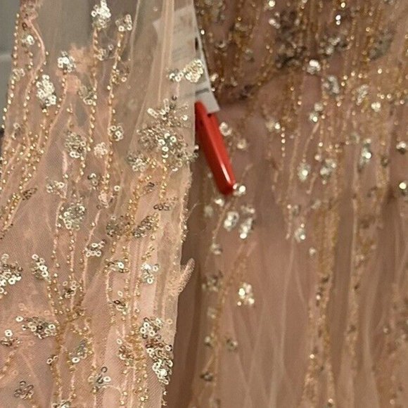 NWT MAC DUGGAL EMBELLISHED V NECK LONG SLEEVE A-LINE GOWN 20295 $798 PINK - Picture 5 of 6